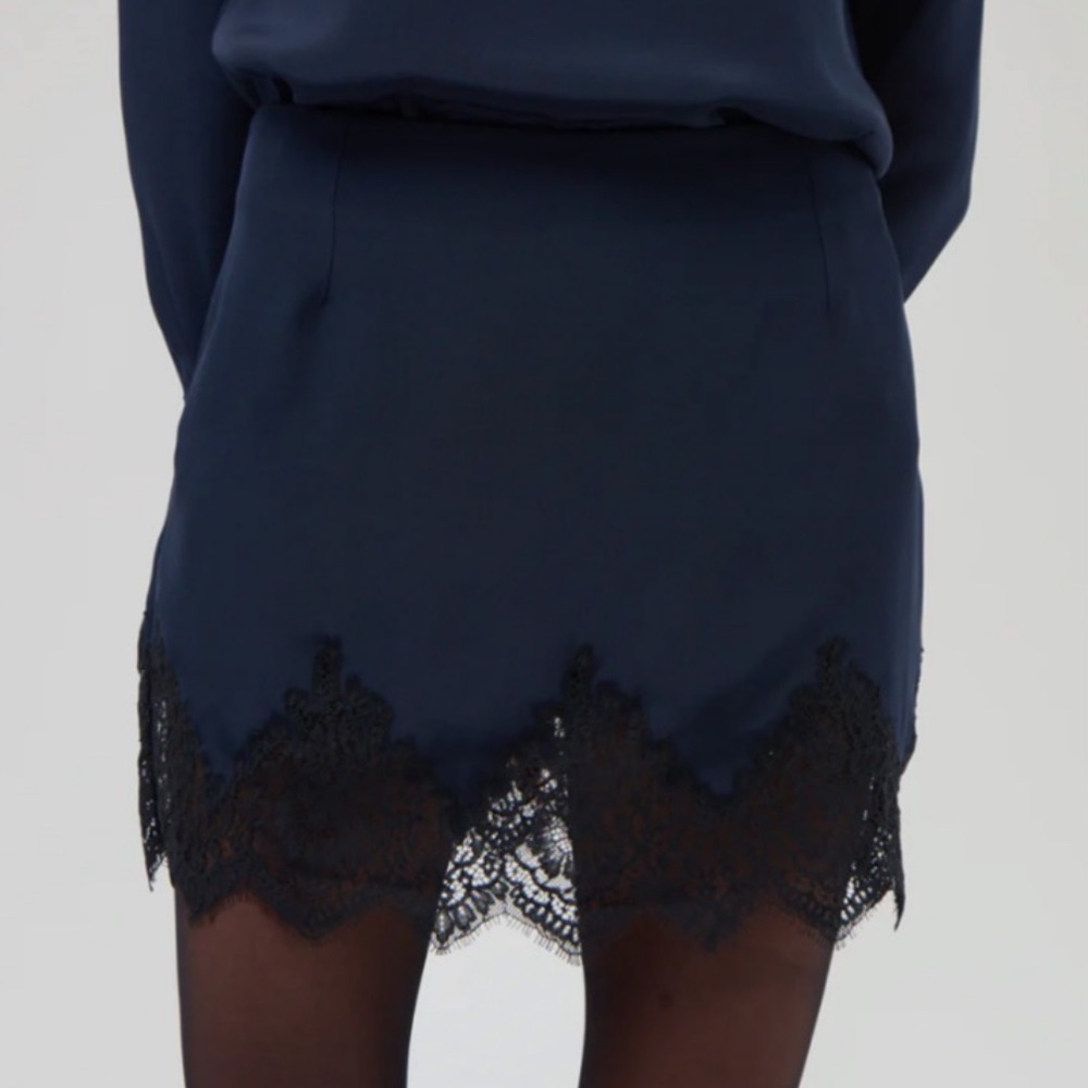 Renggli navy silk mini skirt